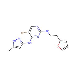 Cc1cc(Nc2nc(NCCc3ccco3)ncc2Br)n[nH]1 ZINC000084733557