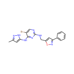 Cc1cc(Nc2nc(NCc3cc(-c4ccccc4)no3)ncc2Br)[nH]n1 ZINC000038239654