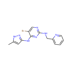 Cc1cc(Nc2nc(NCc3ccccn3)ncc2Br)n[nH]1 ZINC000084731546