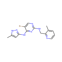 Cc1cc(Nc2nc(NCc3ncccc3C)ncc2Br)n[nH]1 ZINC000084732098