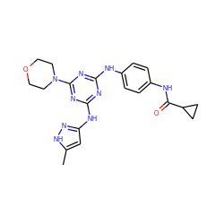 Cc1cc(Nc2nc(Nc3ccc(NC(=O)C4CC4)cc3)nc(N3CCOCC3)n2)n[nH]1 ZINC001772633990