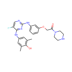 Cc1cc(Nc2nc(Nc3cccc(OCC(=O)N4CCNCC4)c3)ncc2F)cc(C)c1O ZINC000035985161