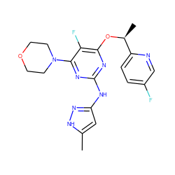 Cc1cc(Nc2nc(O[C@@H](C)c3ccc(F)cn3)c(F)c(N3CCOCC3)n2)n[nH]1 ZINC000096269740