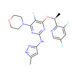 Cc1cc(Nc2nc(O[C@@H](C)c3ncc(F)cc3F)c(F)c(N3CCOCC3)n2)n[nH]1 ZINC000096269739