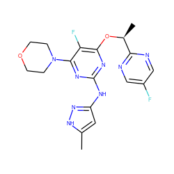 Cc1cc(Nc2nc(O[C@@H](C)c3ncc(F)cn3)c(F)c(N3CCOCC3)n2)n[nH]1 ZINC000095921072