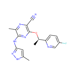 Cc1cc(Nc2nc(O[C@H](C)c3ccc(F)cn3)c(C#N)nc2C)n[nH]1 ZINC000045287620