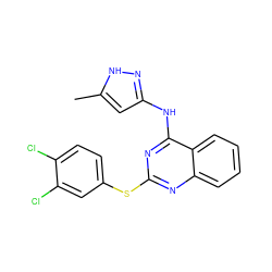 Cc1cc(Nc2nc(Sc3ccc(Cl)c(Cl)c3)nc3ccccc23)n[nH]1 ZINC000034341021