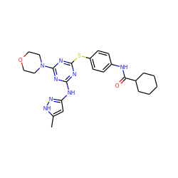 Cc1cc(Nc2nc(Sc3ccc(NC(=O)C4CCCCC4)cc3)nc(N3CCOCC3)n2)n[nH]1 ZINC001772573891