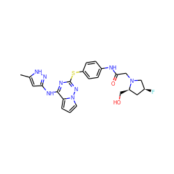 Cc1cc(Nc2nc(Sc3ccc(NC(=O)CN4C[C@@H](F)C[C@H]4CO)cc3)nn3cccc23)n[nH]1 ZINC000072178703