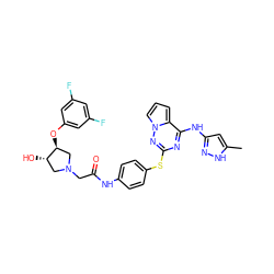 Cc1cc(Nc2nc(Sc3ccc(NC(=O)CN4C[C@H](O)[C@@H](Oc5cc(F)cc(F)c5)C4)cc3)nn3cccc23)n[nH]1 ZINC000072182076