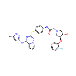 Cc1cc(Nc2nc(Sc3ccc(NC(=O)CN4C[C@H](O)[C@@H](Oc5ccccc5F)C4)cc3)nn3cccc23)n[nH]1 ZINC000072182484