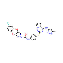 Cc1cc(Nc2nc(Sc3ccc(NC(=O)CN4C[C@H](Oc5ccc(F)cc5)[C@H](O)C4)cc3)nn3cccc23)n[nH]1 ZINC000072181174