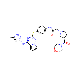 Cc1cc(Nc2nc(Sc3ccc(NC(=O)CN4CC[C@@H](C(=O)N5CCOCC5)C4)cc3)nn3cccc23)n[nH]1 ZINC000095553966