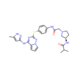 Cc1cc(Nc2nc(Sc3ccc(NC(=O)CN4CC[C@@H](NC(=O)C(C)C)C4)cc3)nn3cccc23)n[nH]1 ZINC000095552467