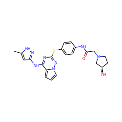 Cc1cc(Nc2nc(Sc3ccc(NC(=O)CN4CC[C@@H](O)C4)cc3)nn3cccc23)n[nH]1 ZINC000095553262