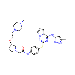 Cc1cc(Nc2nc(Sc3ccc(NC(=O)CN4CC[C@@H](OCCN5CCN(C)CC5)C4)cc3)nn3cccc23)n[nH]1 ZINC000095553184