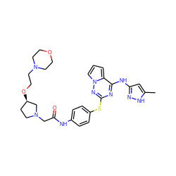 Cc1cc(Nc2nc(Sc3ccc(NC(=O)CN4CC[C@@H](OCCN5CCOCC5)C4)cc3)nn3cccc23)n[nH]1 ZINC000095555340