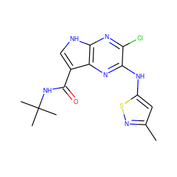 Cc1cc(Nc2nc3c(C(=O)NC(C)(C)C)c[nH]c3nc2Cl)sn1 ZINC000145202526