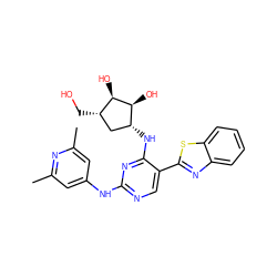 Cc1cc(Nc2ncc(-c3nc4ccccc4s3)c(N[C@@H]3C[C@H](CO)[C@@H](O)[C@H]3O)n2)cc(C)n1 ZINC000207472350