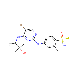 Cc1cc(Nc2ncc(Br)c(N[C@@H](C)C(C)(C)O)n2)ccc1[S@@](C)(=N)=O ZINC000169684955