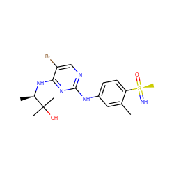 Cc1cc(Nc2ncc(Br)c(N[C@H](C)C(C)(C)O)n2)ccc1[S@@](C)(=N)=O ZINC000014024802