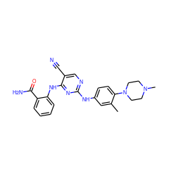 Cc1cc(Nc2ncc(C#N)c(Nc3ccccc3C(N)=O)n2)ccc1N1CCN(C)CC1 ZINC000053064448