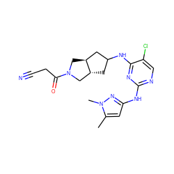 Cc1cc(Nc2ncc(Cl)c(NC3C[C@@H]4CN(C(=O)CC#N)C[C@H]4C3)n2)nn1C ZINC001772589861