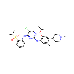 Cc1cc(Nc2ncc(Cl)c(Nc3ccccc3S(=O)(=O)C(C)C)n2)c(OC(C)C)cc1C1CCN(C)CC1 ZINC000096272783