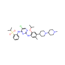 Cc1cc(Nc2ncc(Cl)c(Nc3ccccc3S(=O)(=O)C(C)C)n2)c(OC(C)C)cc1C1CCN(C2CCN(C)CC2)CC1 ZINC000096272788