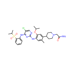 Cc1cc(Nc2ncc(Cl)c(Nc3ccccc3S(=O)(=O)C(C)C)n2)c(OC(C)C)cc1C1CCN(CC(N)=O)CC1 ZINC000096272781