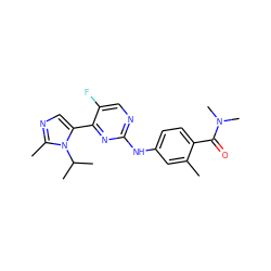 Cc1cc(Nc2ncc(F)c(-c3cnc(C)n3C(C)C)n2)ccc1C(=O)N(C)C ZINC000040846717