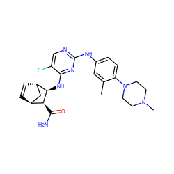 Cc1cc(Nc2ncc(F)c(N[C@H]3[C@@H](C(N)=O)[C@H]4C=C[C@H]3C4)n2)ccc1N1CCN(C)CC1 ZINC000102955885