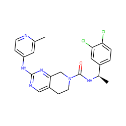 Cc1cc(Nc2ncc3c(n2)CN(C(=O)N[C@H](C)c2ccc(Cl)c(Cl)c2)CC3)ccn1 ZINC000169331028