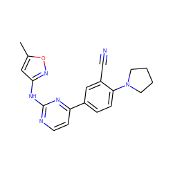 Cc1cc(Nc2nccc(-c3ccc(N4CCCC4)c(C#N)c3)n2)no1 ZINC000143430595