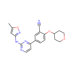 Cc1cc(Nc2nccc(-c3ccc(OC4CCOCC4)c(C#N)c3)n2)no1 ZINC000146588512