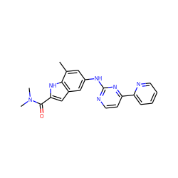 Cc1cc(Nc2nccc(-c3ccccn3)n2)cc2cc(C(=O)N(C)C)[nH]c12 ZINC000144234061