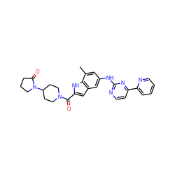 Cc1cc(Nc2nccc(-c3ccccn3)n2)cc2cc(C(=O)N3CCC(N4CCCC4=O)CC3)[nH]c12 ZINC000144242034