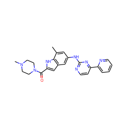 Cc1cc(Nc2nccc(-c3ccccn3)n2)cc2cc(C(=O)N3CCN(C)CC3)[nH]c12 ZINC000144253584