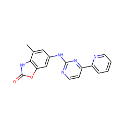 Cc1cc(Nc2nccc(-c3ccccn3)n2)cc2oc(=O)[nH]c12 ZINC000144222697