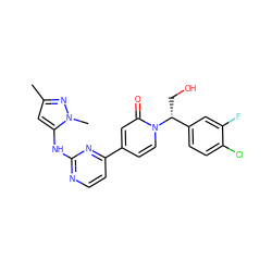 Cc1cc(Nc2nccc(-c3ccn([C@H](CO)c4ccc(Cl)c(F)c4)c(=O)c3)n2)n(C)n1 ZINC000144794109