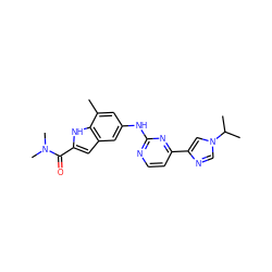 Cc1cc(Nc2nccc(-c3cn(C(C)C)cn3)n2)cc2cc(C(=O)N(C)C)[nH]c12 ZINC000205650990