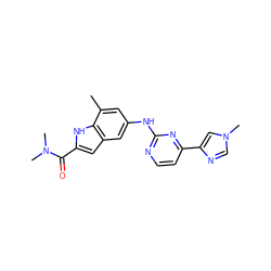 Cc1cc(Nc2nccc(-c3cn(C)cn3)n2)cc2cc(C(=O)N(C)C)[nH]c12 ZINC000205650691