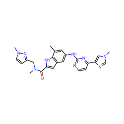 Cc1cc(Nc2nccc(-c3cn(C)cn3)n2)cc2cc(C(=O)N(C)Cc3ccn(C)n3)[nH]c12 ZINC000222325831