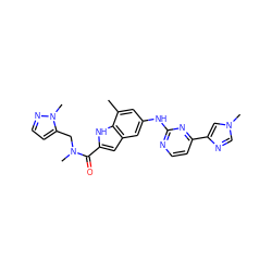 Cc1cc(Nc2nccc(-c3cn(C)cn3)n2)cc2cc(C(=O)N(C)Cc3ccnn3C)[nH]c12 ZINC000222325950