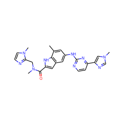 Cc1cc(Nc2nccc(-c3cn(C)cn3)n2)cc2cc(C(=O)N(C)Cc3nccn3C)[nH]c12 ZINC000222326118