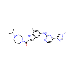 Cc1cc(Nc2nccc(-c3cn(C)cn3)n2)cc2cc(C(=O)N3CCCN(C(C)C)CC3)[nH]c12 ZINC000222322319