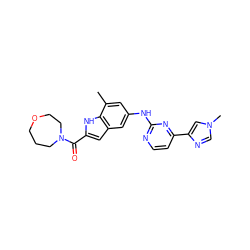 Cc1cc(Nc2nccc(-c3cn(C)cn3)n2)cc2cc(C(=O)N3CCCOCC3)[nH]c12 ZINC000222322249