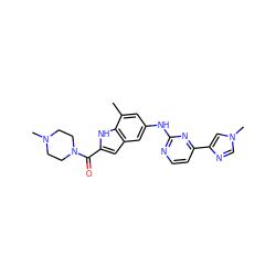 Cc1cc(Nc2nccc(-c3cn(C)cn3)n2)cc2cc(C(=O)N3CCN(C)CC3)[nH]c12 ZINC000222322494