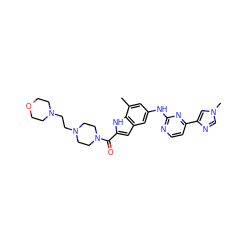 Cc1cc(Nc2nccc(-c3cn(C)cn3)n2)cc2cc(C(=O)N3CCN(CCN4CCOCC4)CC3)[nH]c12 ZINC000205654003