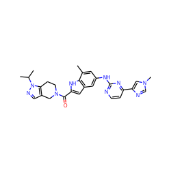 Cc1cc(Nc2nccc(-c3cn(C)cn3)n2)cc2cc(C(=O)N3CCc4c(cnn4C(C)C)C3)[nH]c12 ZINC000205652708